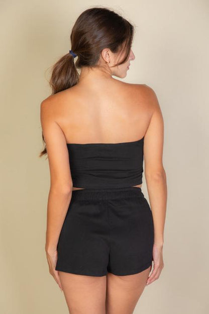 Simple Solid Color Tube Top And Shorts Two Piece Set (CAPELLA)