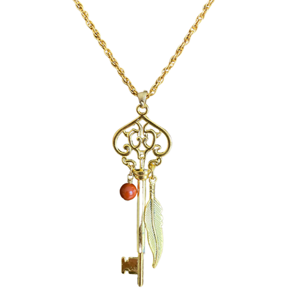Skeleton Key Necklace With Pink Tiger’s Eye
