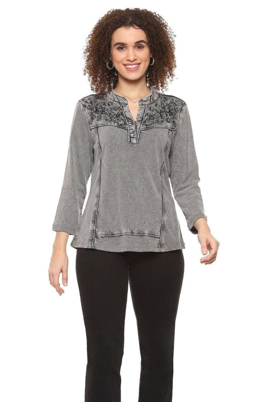 Silver Embroidered Top