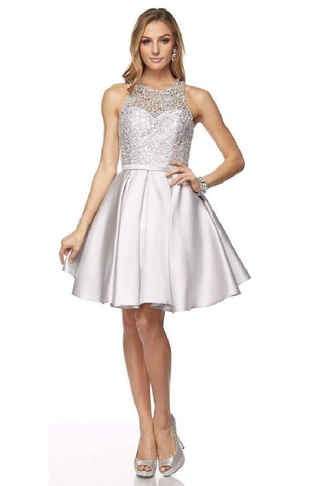 Silver Lace Formal Short Dress