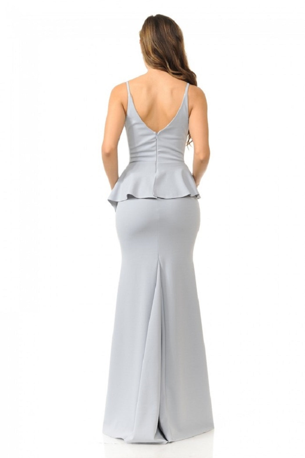 Silver Wrap Style Long Formal Dress