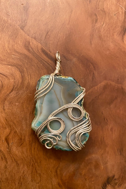Silver Wrapped Agate Pendant