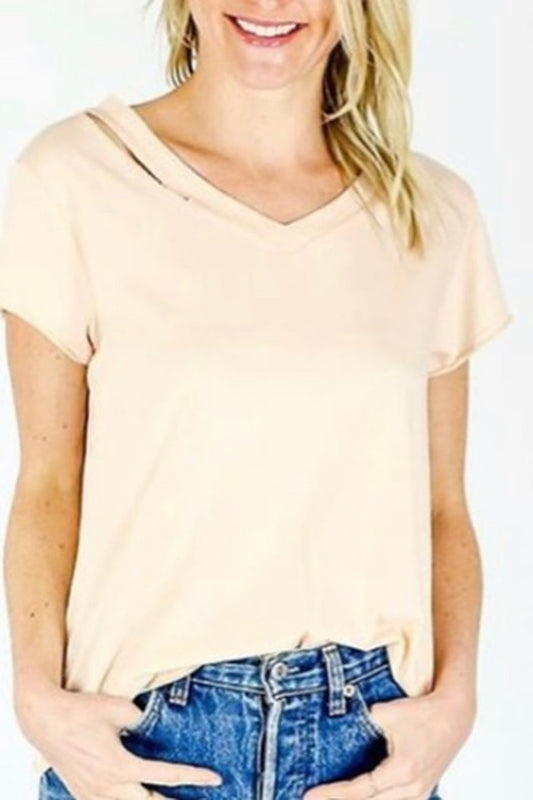 Slashed Neck Short Sleeve TShirt