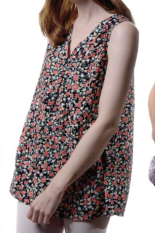 Sleeveless floral v neck blouse