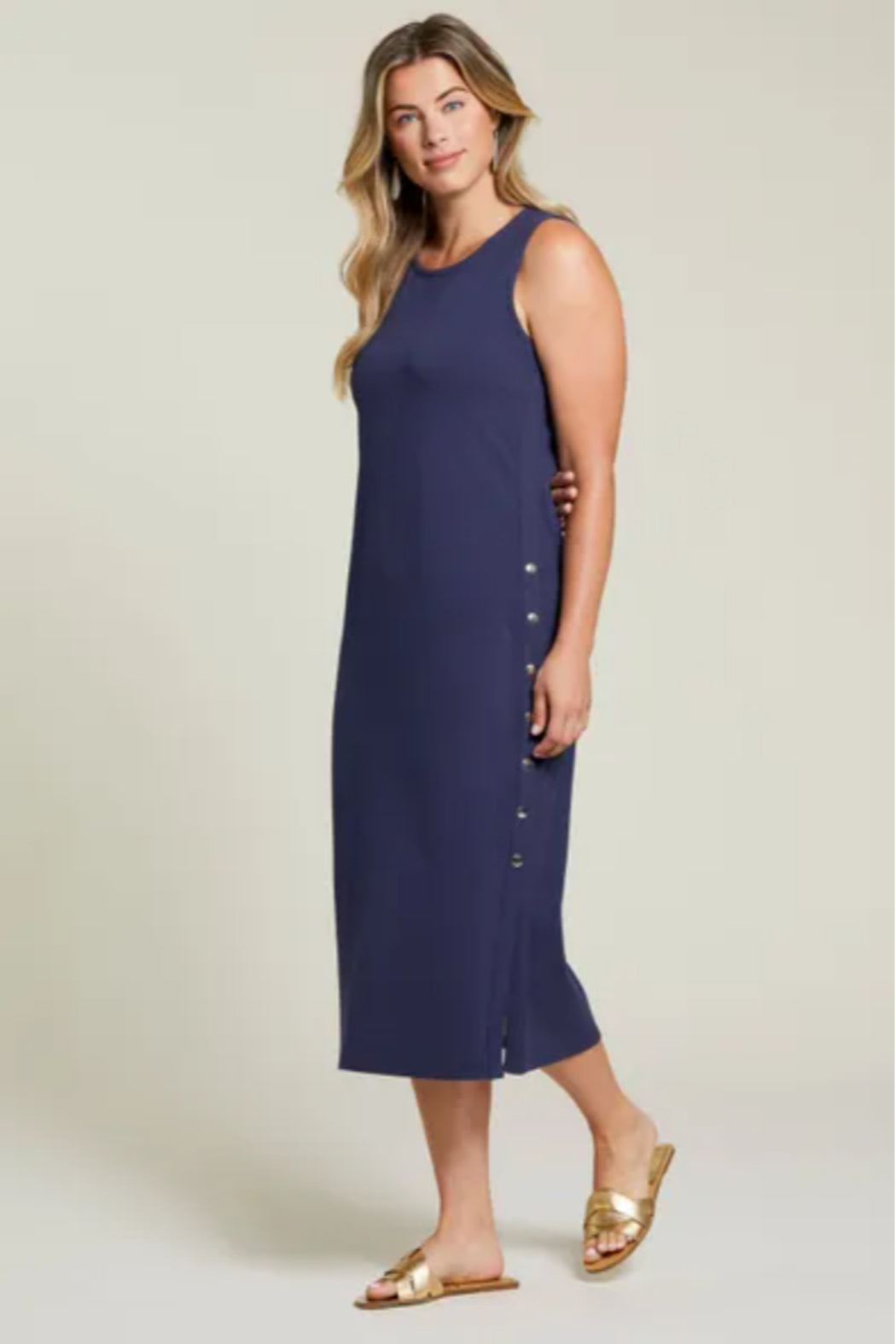 SLEEVELESS MIDI DRESS WITH SIDE SNAPS