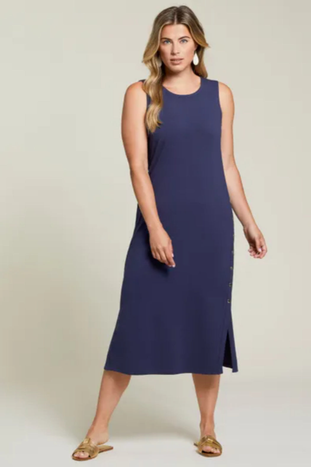 SLEEVELESS MIDI DRESS WITH SIDE SNAPS