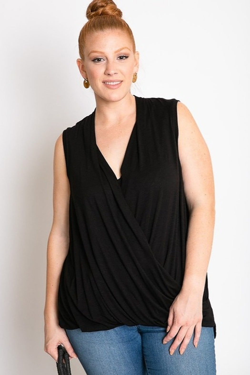 Sleeveless Surplice Plus Size Top