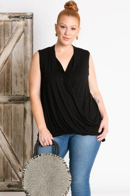 Sleeveless Surplice Plus Size Top