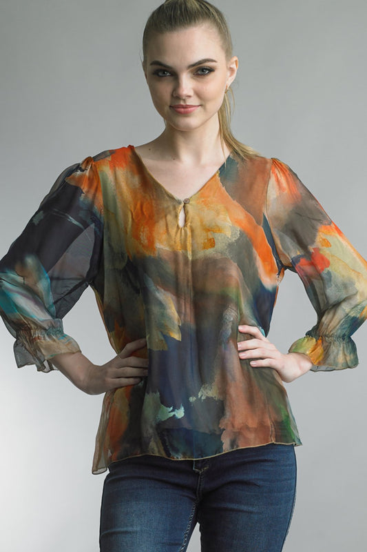 Silk Abstract Print Blouse